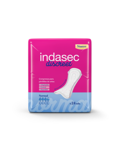 COMPRESA PERDIDAS LEVES INDASEC DISCREET NORMAL 24 UNIDADES