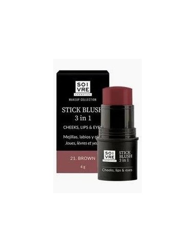 SOIVRE COSMETICS BLUSH 3 IN 1 MEJILLAS LABIOS Y OJOS 1 STICK 4 g COLOR BROWN