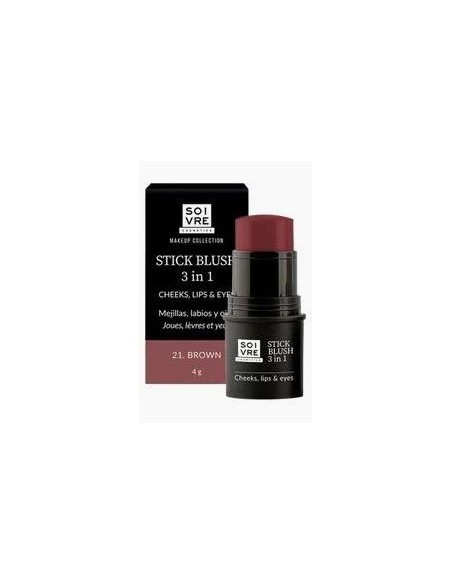 SOIVRE COSMETICS BLUSH 3 IN 1 MEJILLAS LABIOS Y OJOS 1 STICK 4 g COLOR BROWN