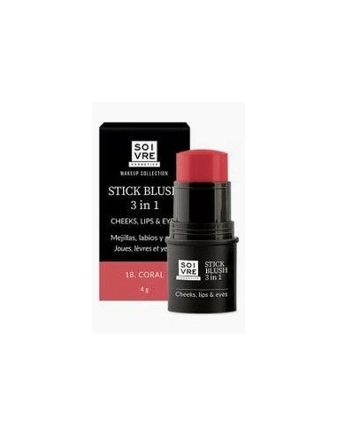 SOIVRE COSMETICS BLUSH 3 IN 1 MEJILLAS LABIOS Y OJOS 1 STICK 4 g COLOR CORAL