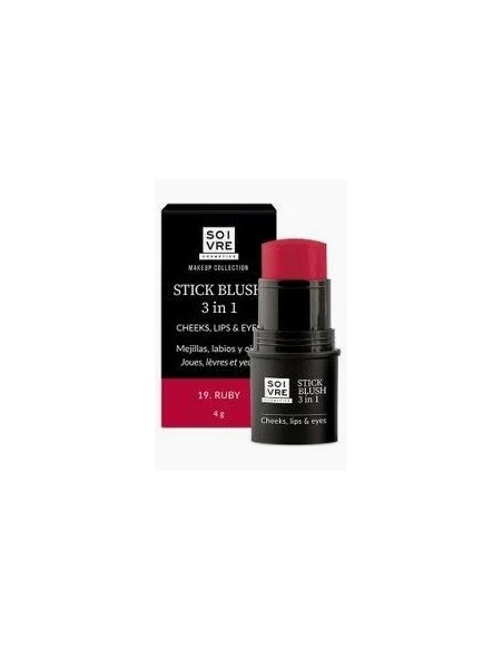 SOIVRE COSMETICS BLUSH 3 IN 1 MEJILLAS LABIOS Y OJOS 1 STICK 4 g COLOR RUBY